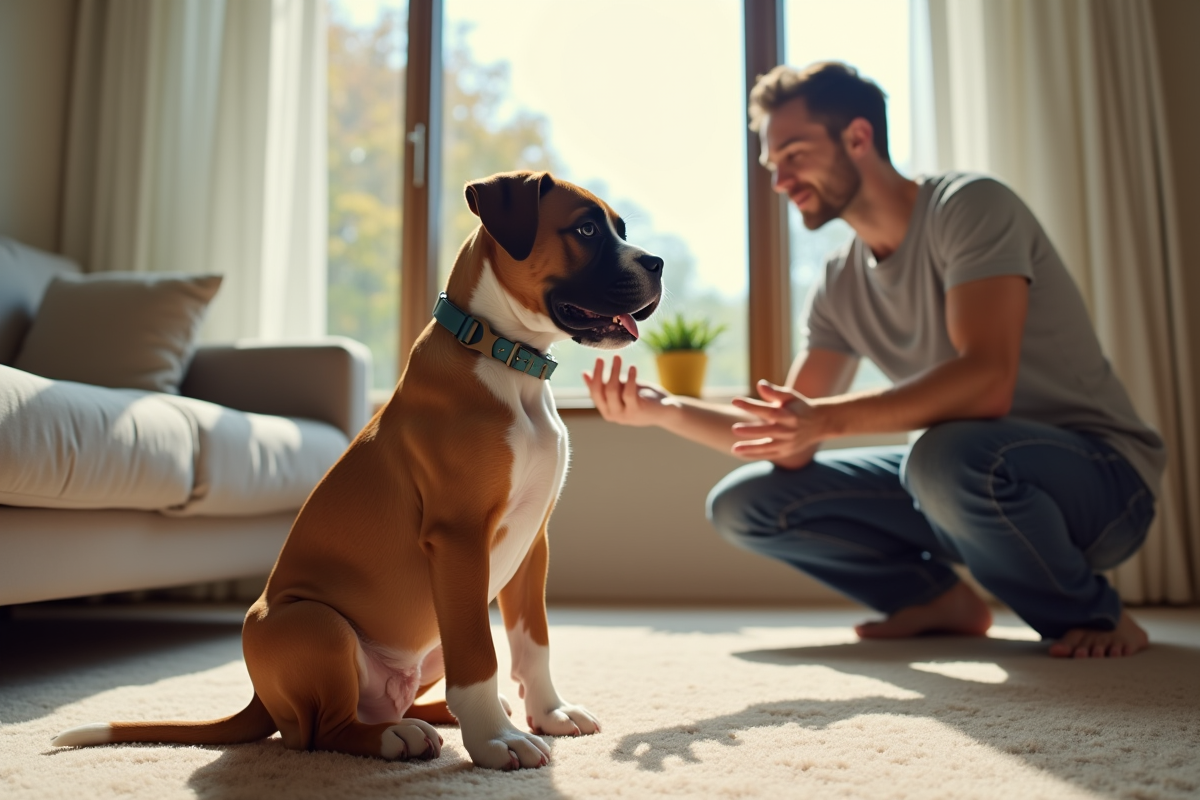 Chien boxer apprenant à s