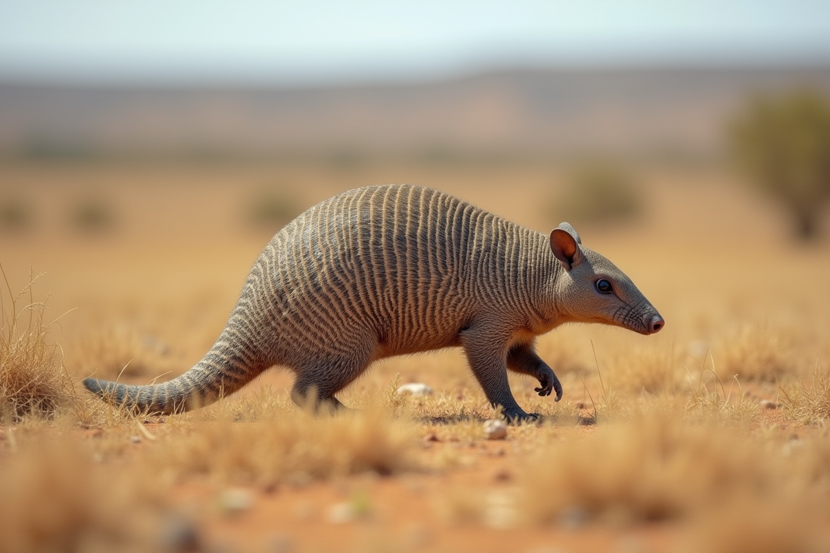 Armadillo en alerte sur un prairie sèche