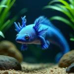 Axolotl bleu nageant dans un aquarium planté lumineux