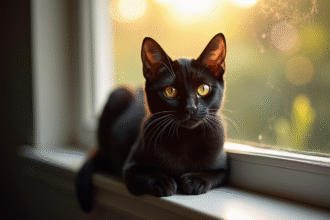 Chat Bengal noir sur une fenêtre en lumière naturelle
