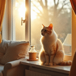 Chat domestique sur la fenêtre ensoleillée du salon