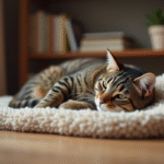 Chat femelle enceinte reposant sur une couverture douce