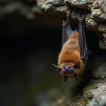 Chauve-souris brune perchée sur une paroi de grotte, symbolisme spirituel et observation naturaliste