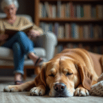 Chien retriever doré dormant paisiblement dans un salon chaleureux