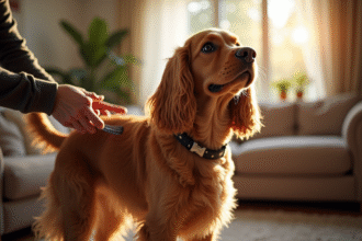 Cocker spaniel brossé dans un salon en lumière naturelle