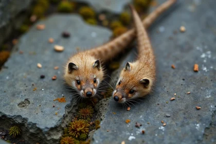 Comparaison de crottes de renard et de fouine posées sur une pierre, identification visuelle des fèces de mammifères sauvages