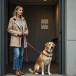 Femme avec chien dans un refuge animalier