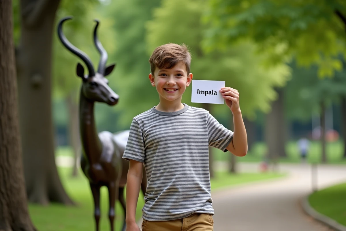 Adolescent montrant une carte avec statue d