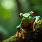 Grenouille verte perchée sur une branche dans la forêt tropicale