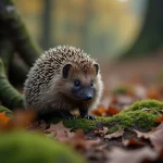 Hérisson sauvage sur un sentier forestier en automne, symbolisant un présage et une synchronicité avec la nature