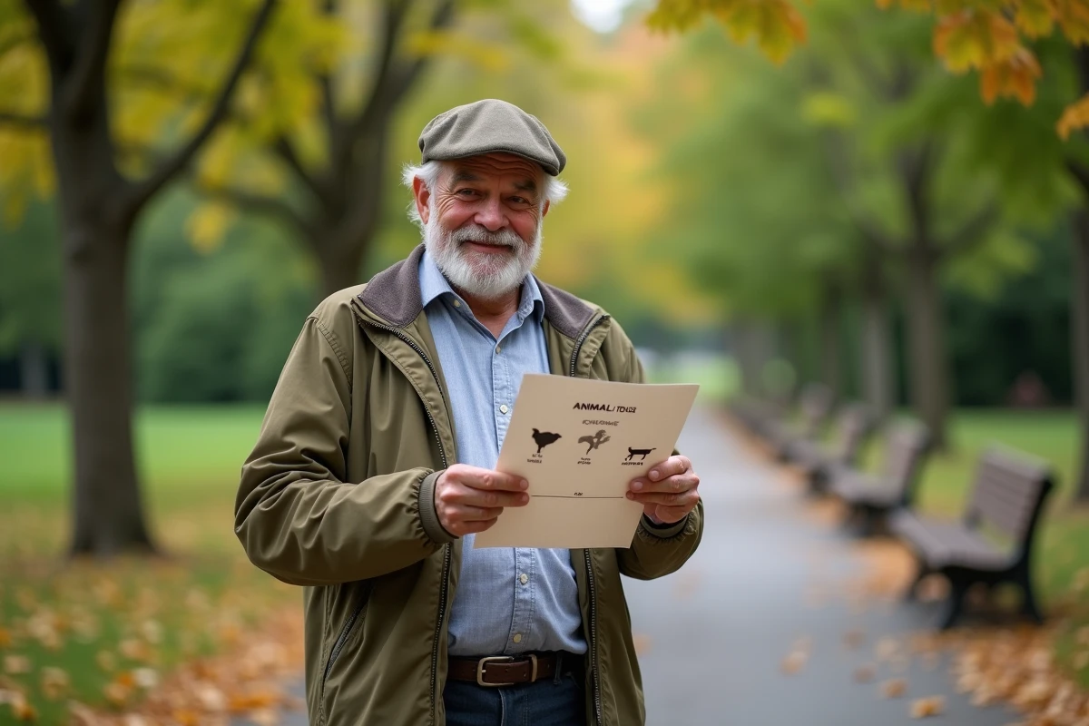 Homme souriant avec résultat de quiz dans un parc