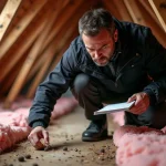 Inspecteur en attic examine des déjections animales