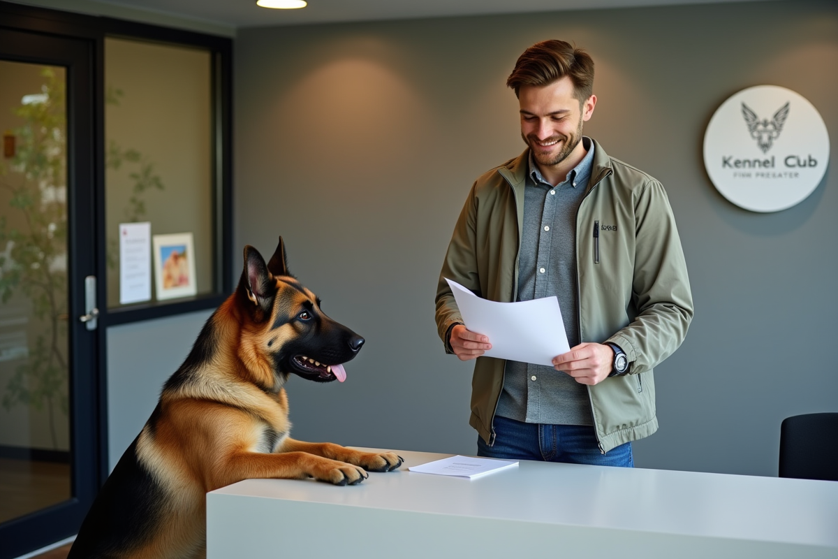 Jeune homme avec un berger allemand au club canin
