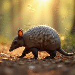 Armadillo marchant dans la foret ensoleillee