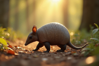 Armadillo marchant dans la foret ensoleillee