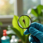 Main gantée retirant de la plante des parasites avec des pinces