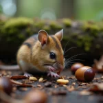 Petite souris sauvage sur feuilles de forêt humide